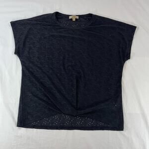 Lavish Black Eyelet Twist Knot Front Cap Sleeve Top Size Medium Women's